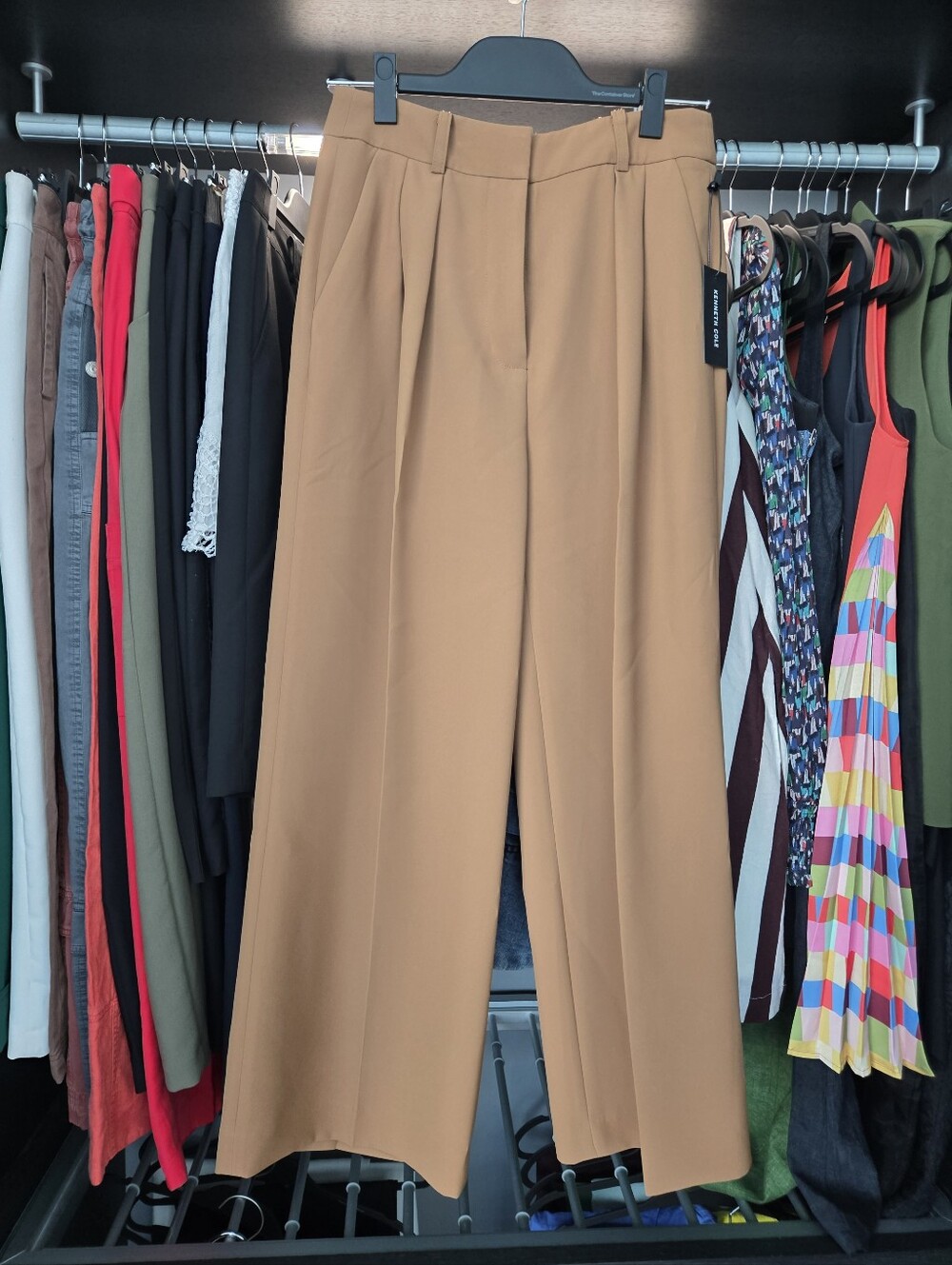 Kenneth Cole Wide-Leg High-Waist Camel Tan Trousers - Picture 2 of 8